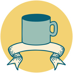 icon with banner of cup of coffee