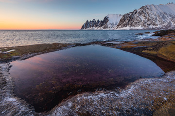 Mountain peaks at Tungeneset, Devil's Teeth, Okshornan Mountain Range, Senja Island, Troms, Norway
