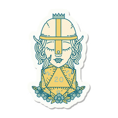 elf fighter with natural twenty dice roll sticker
