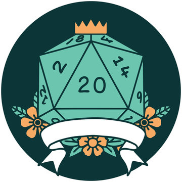 Natural 20 Critical Hit D20 Dice Roll Icon