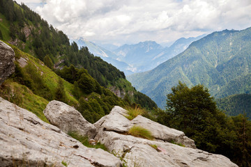 summer mountain landscape with stones, Dolomites, Italy