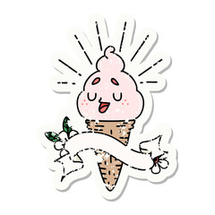 grunge sticker of tattoo style ice cream character
