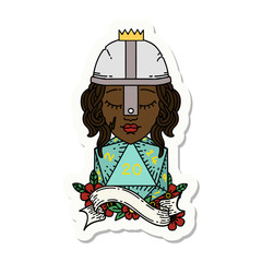 human fighter with natural twenty dice roll sticker