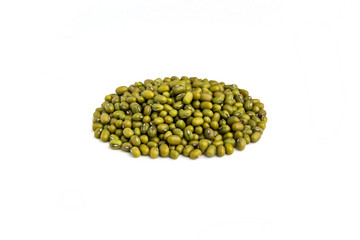 A pile of raw mung bean on white background