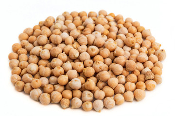 A pile of raw chick-pea on white background