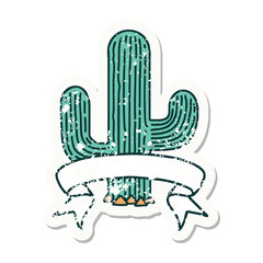 grunge sticker with banner of a cactus