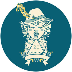 elf bard with natural twenty dice roll illustration