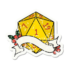 natural one d20 dice roll grunge sticker