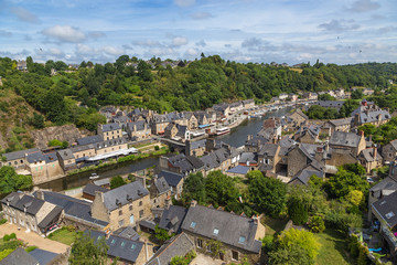 Fototapeta na wymiar Dinan, France. Scenic aerial view of the city and the Rance River