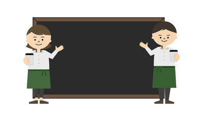 カフェ店員　黒板　男女