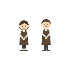 カフェ店員　手をそろえて立つ　男女