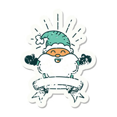 grunge sticker of tattoo style happy santa claus christmas character