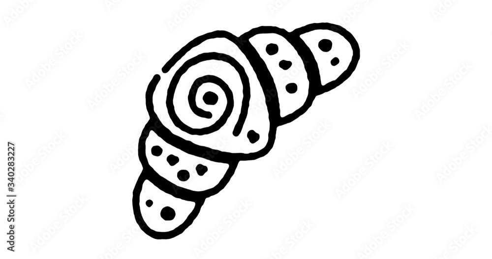 Poster hand drawn line icon animation for croissant recipe to use as video design element. minimalistic sym