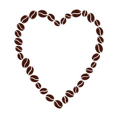 Group of roasted coffee beans forming a heart