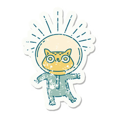 grunge sticker of tattoo style cat in astronaut suit