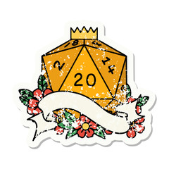 natural twenty D20 dice roll grunge sticker