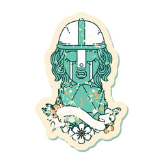 crying orc fighter character face with natural one d20 roll illustration