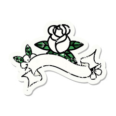 grunge sticker with banner of a single rose