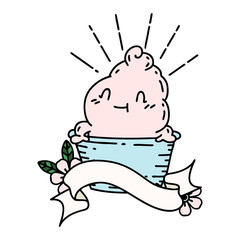 banner with tattoo style ice cream character