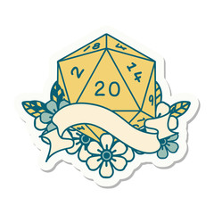 natural twenty D20 dice roll sticker