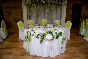 Table with food and drink. close up