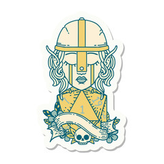 crying elf fighter character face with natural one D20 roll sticker