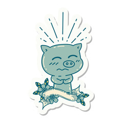 sticker of tattoo style nervous pig character