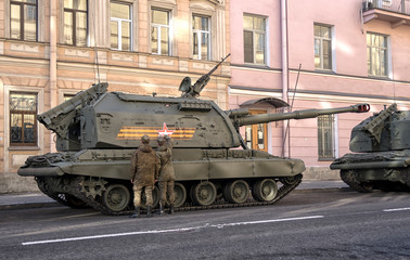 RUSSIA - MAY 9, Russian military transport at the parade on annual Victory Day.