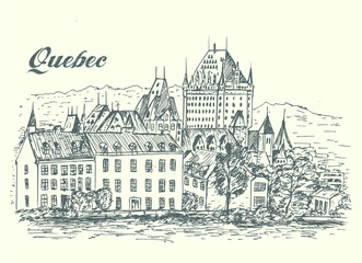 Obraz premium Quebec architecture hand drawn vector illustration.