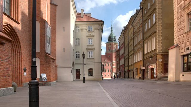 WARSAW, POLAND - MARCH 23, 2020: Empty Old Town streets in Warsaw during COVID-19 epidemic time. Usually this place is filled with people and vibrant life.