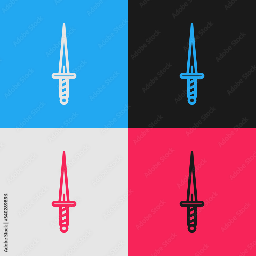 Poster pop art line dagger icon isolated on color background. knife icon. sword with sharp blade. vector il