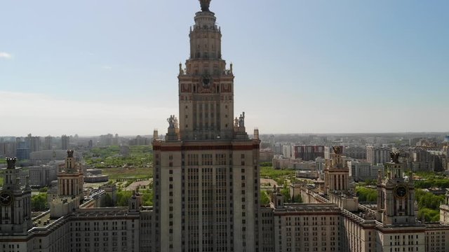 MOSCOW, RUSSIA - MAY 09, 2018: Aerial view of Lomonosov Moscow State University MGU