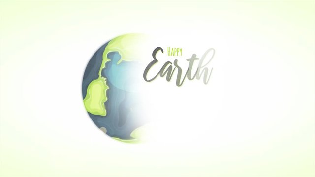 Happy Earth Day Banner Animation Card/ 4k animated motion graphics of a happy earth day postcard, with cartoon earth rotating, for april 22 world environment safety celebration