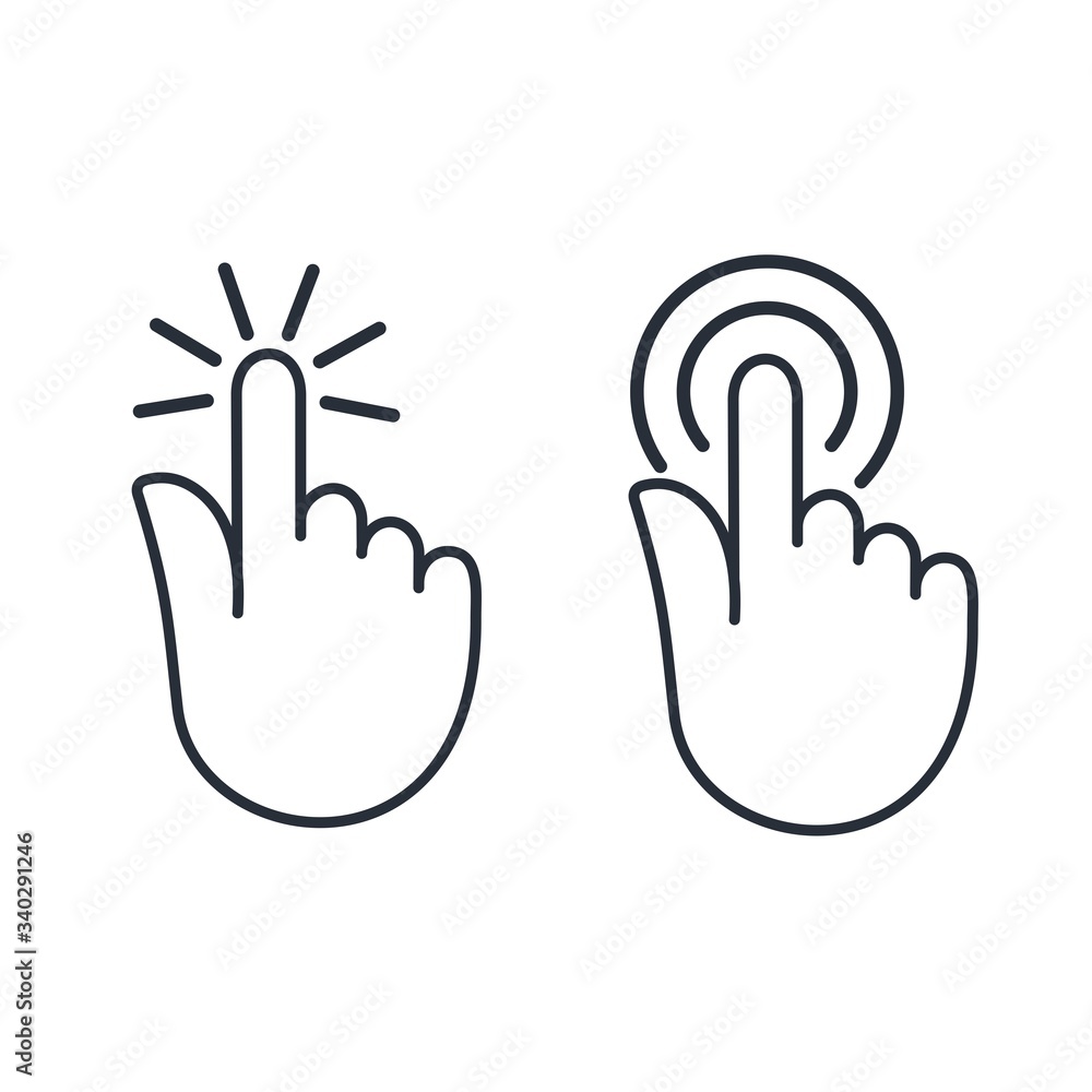 Poster click select, press.set of vector icons isolated on white background.
