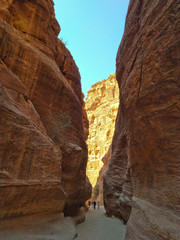 the canyon is the way to the hidden city of Petra, Jordan,