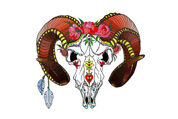 painted ram skull pattern in Mexican style