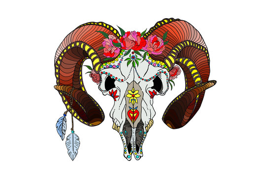 painted ram skull pattern in Mexican style