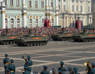 RUSSIA - MAY 9, Russian military transport at the parade on annual Victory Day.