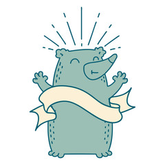 banner with tattoo style happy bear