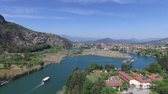 dalyan city aerial river kaunas lycian antic tombs