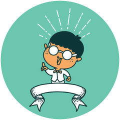 icon of tattoo style man with genius idea