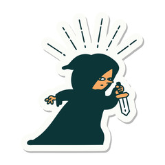 sticker of tattoo style assassin with knife