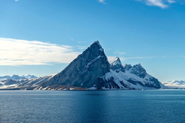 Antarctic landscape with mountains view from expedition ship 