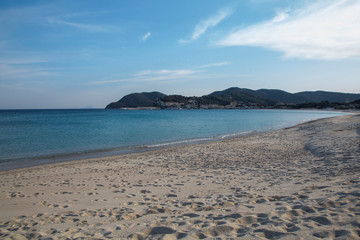Desert beach due to Coronavirus quarantine. Marina di Campo, Elba island, Italy
