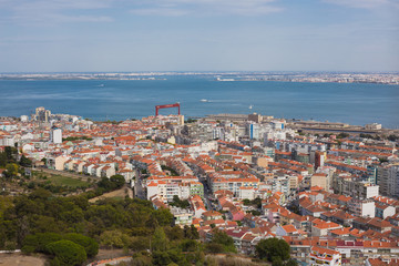 Fototapeta na wymiar Aerial view of Almada municipality near Lisbon, Portugal