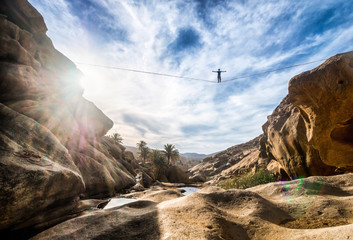 Slacklining outdoors in the mountain