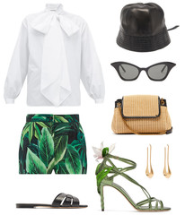 Unique collage of women's fashion clothes, shoes and accessories
