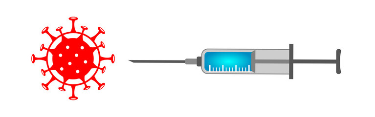 syringe and COVID-19. vector infographic coronavirus vaccination. Pathogen respiratory influenza covid virus cells.