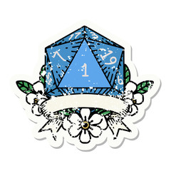 natural one d20 dice roll grunge sticker
