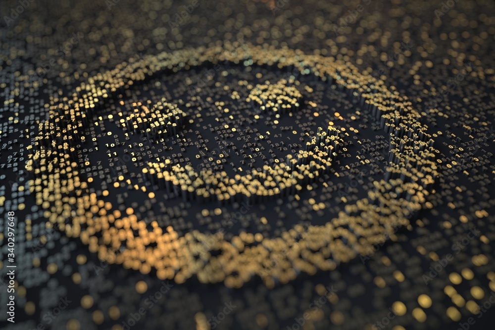 Aufkleber golden numbers bars compose happy smiley symbol. 3d rendering
